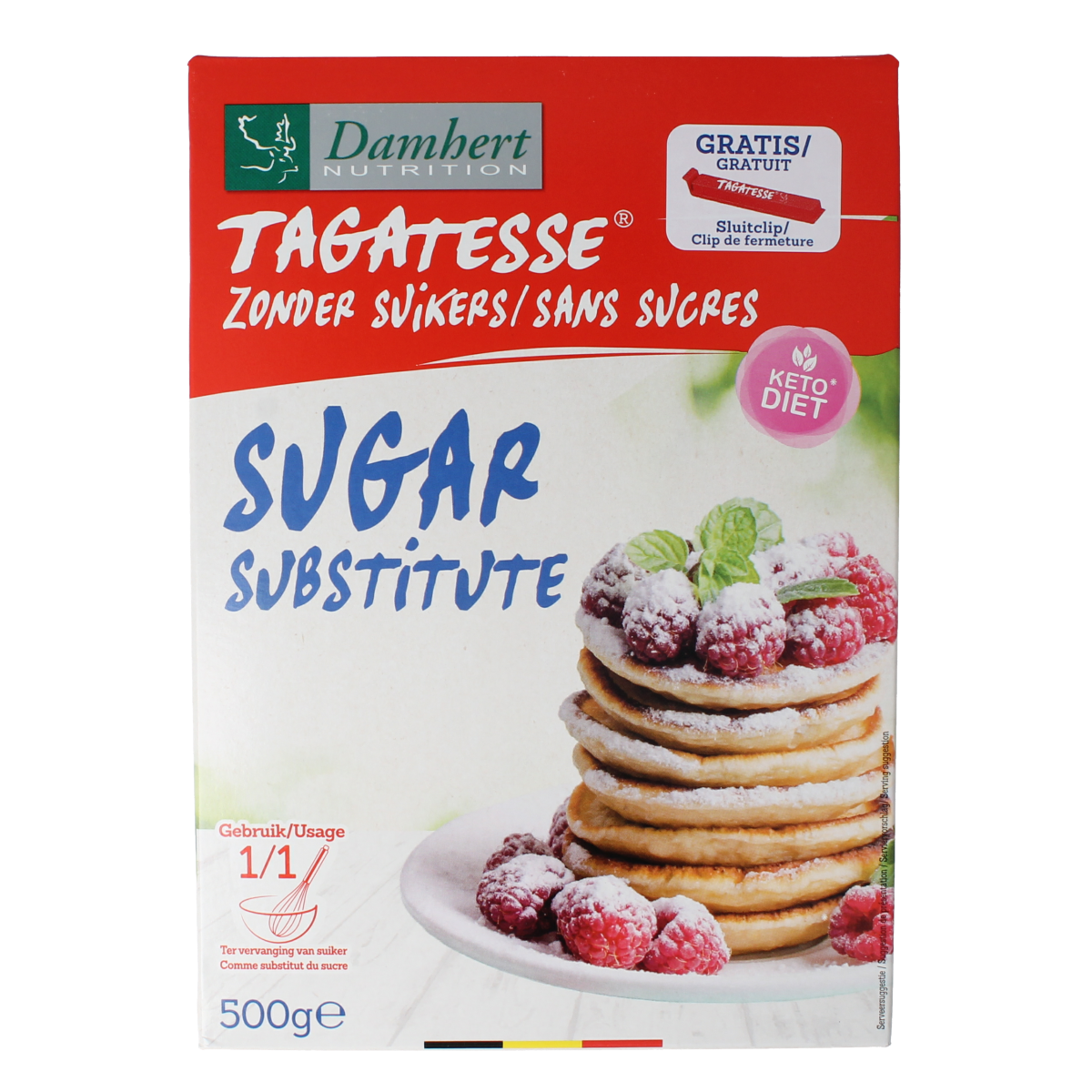 Damhert Tagatesse sweetener in 500g package, natural sugar substitute from the Damhert suikers en zoetstoffen range.
