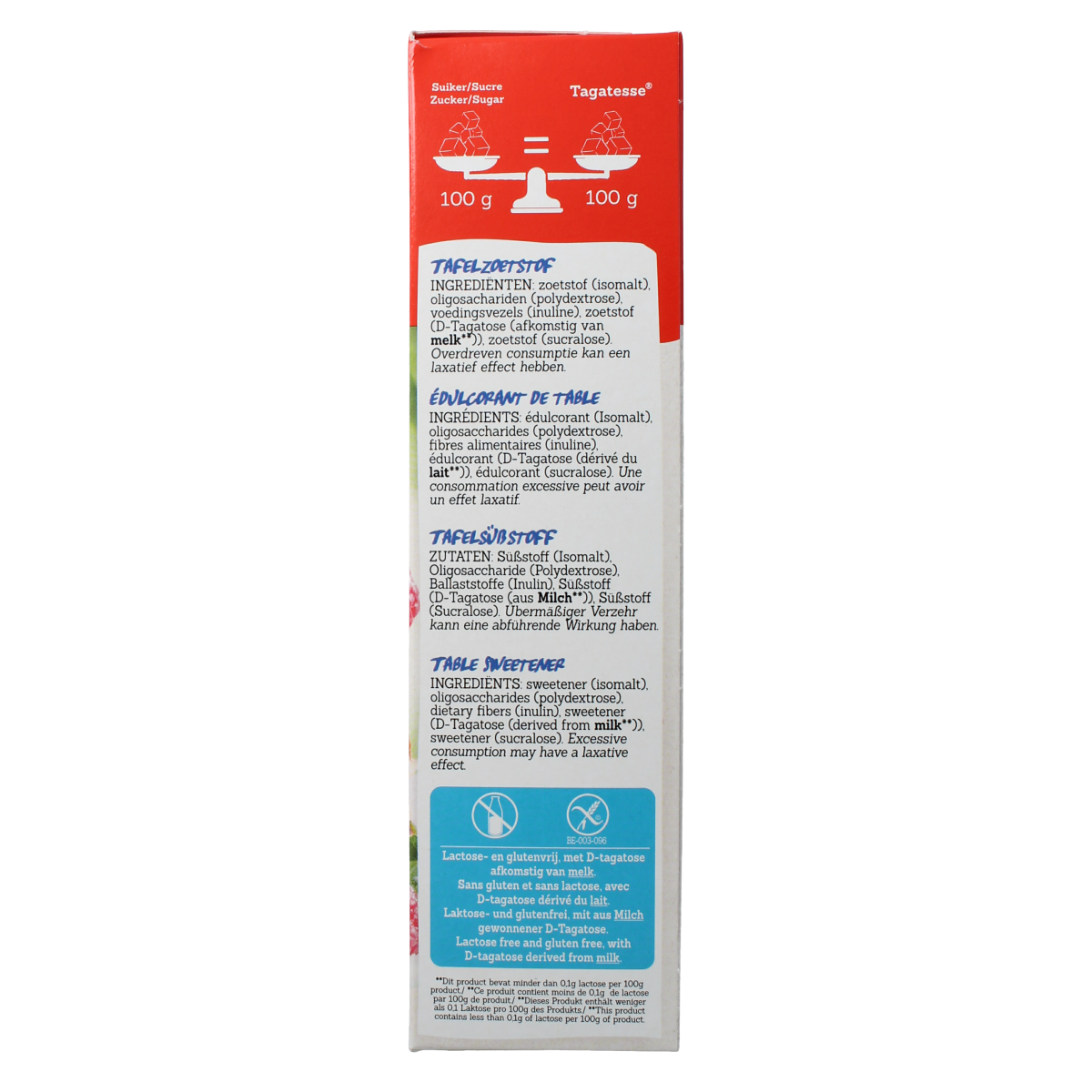 Damhert Tagatesse sweetener 500g box, natural sugar substitute from the Suikers en Zoetstoffen category.
