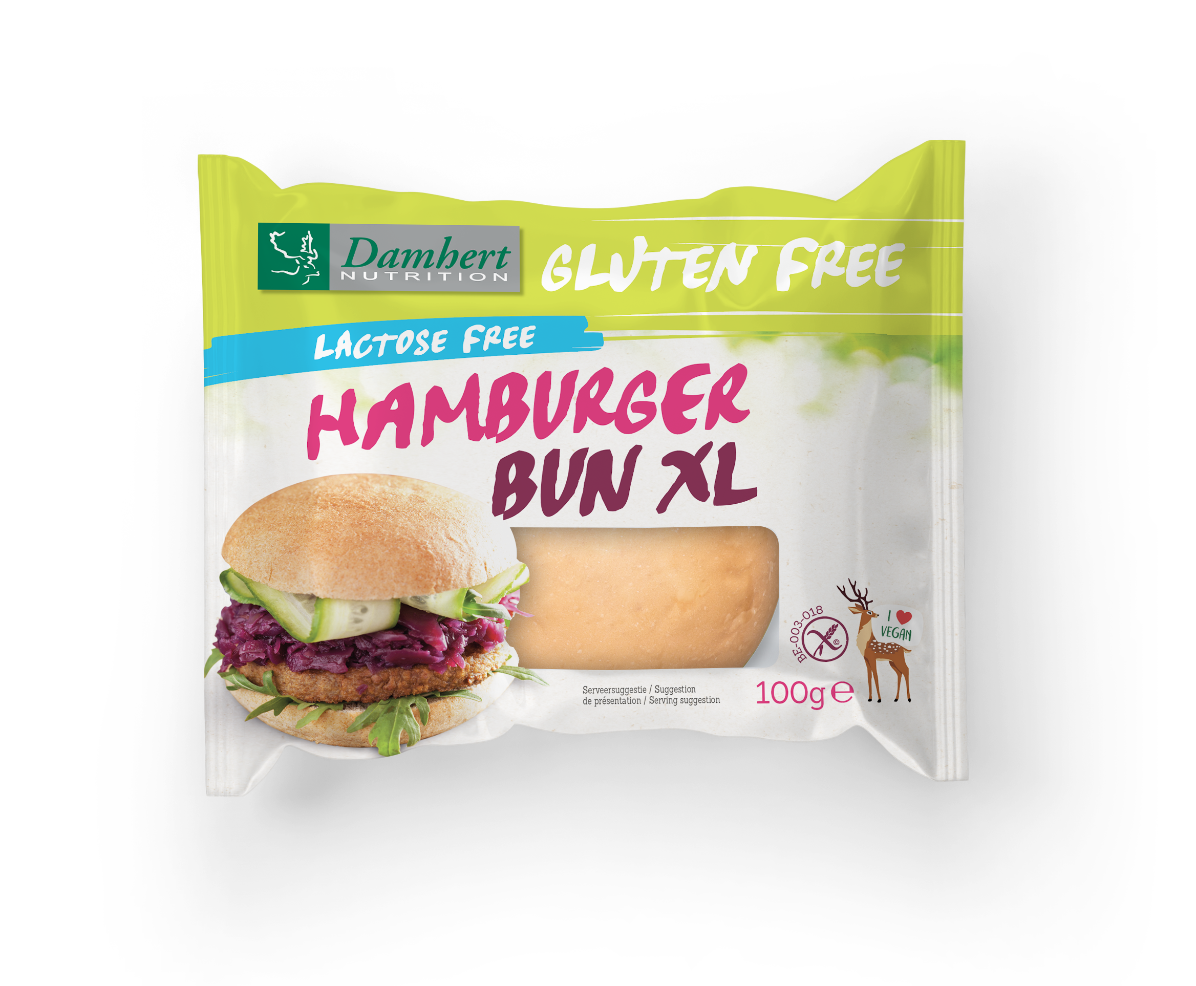 Damhert XL hamburger bun, 100g, soft bread roll for sandwiches, shown in the image.