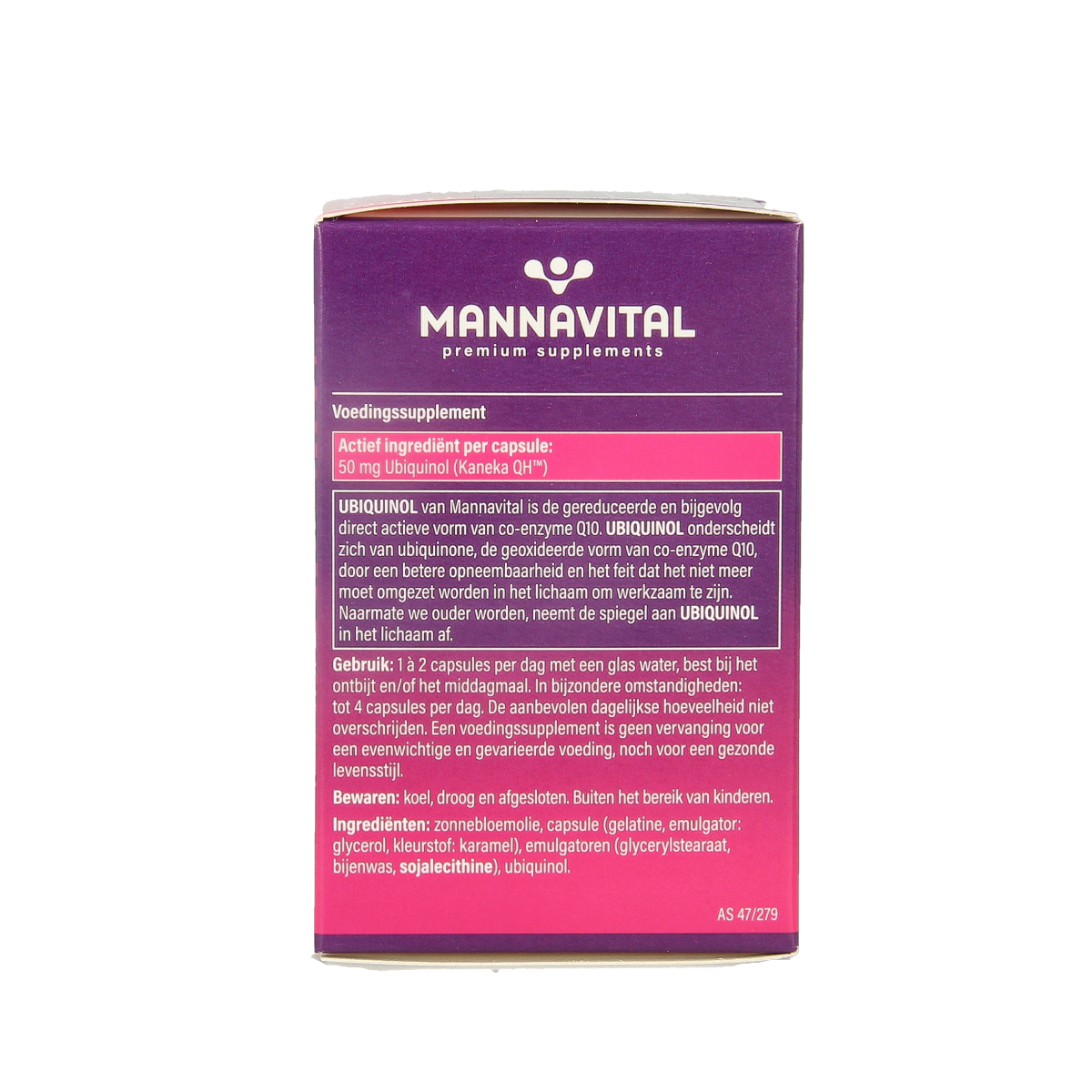 Mannavital Ubiquinol Co-Enzym Q10 capsules, dietary supplement, 60-count bottle, softgel capsules for energy support.