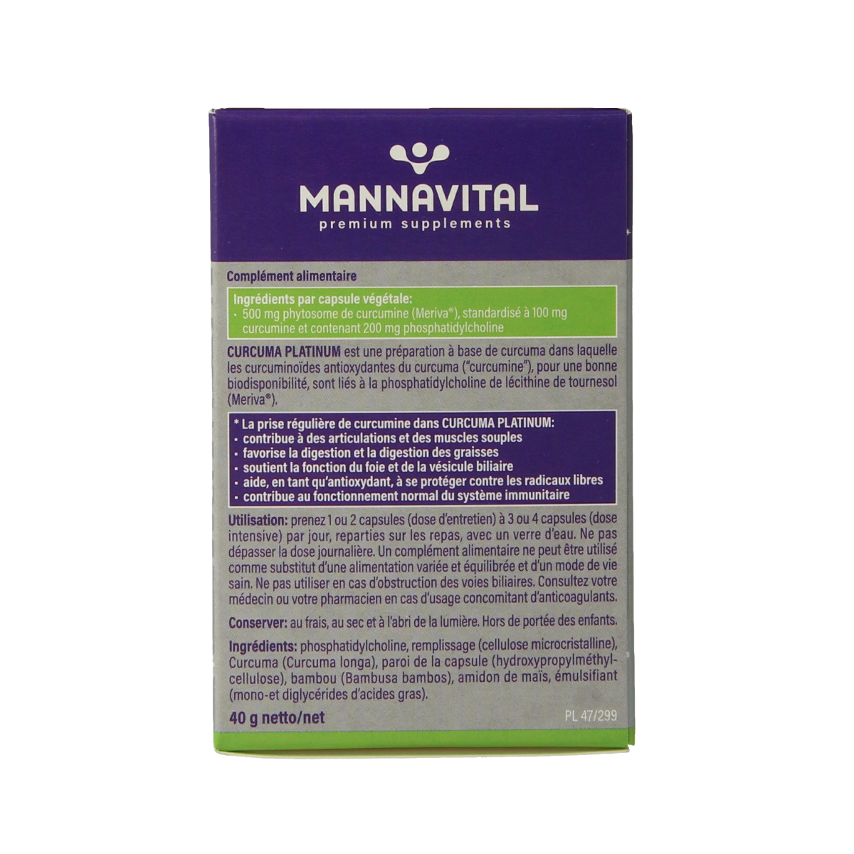 Mannavital Curcuma Platinum vegetarian capsules in a bottle, herbal supplement from Mannavital for joint and digestive health.