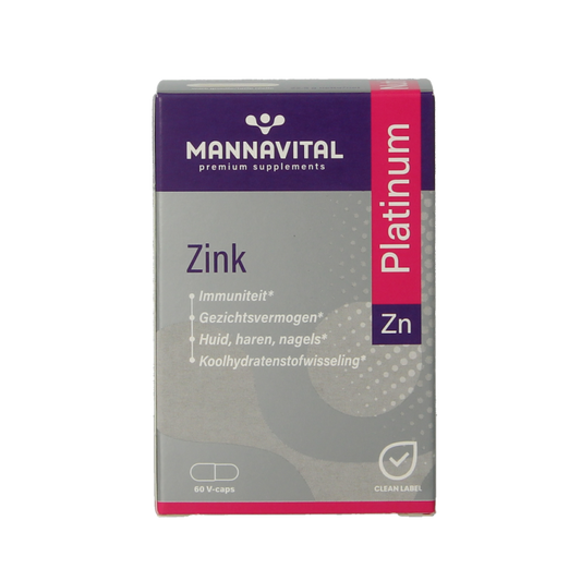 Mannavital Zink Platinum vegetarian capsules, mineral supplement, close-up of the zinc supplement bottle with capsules.