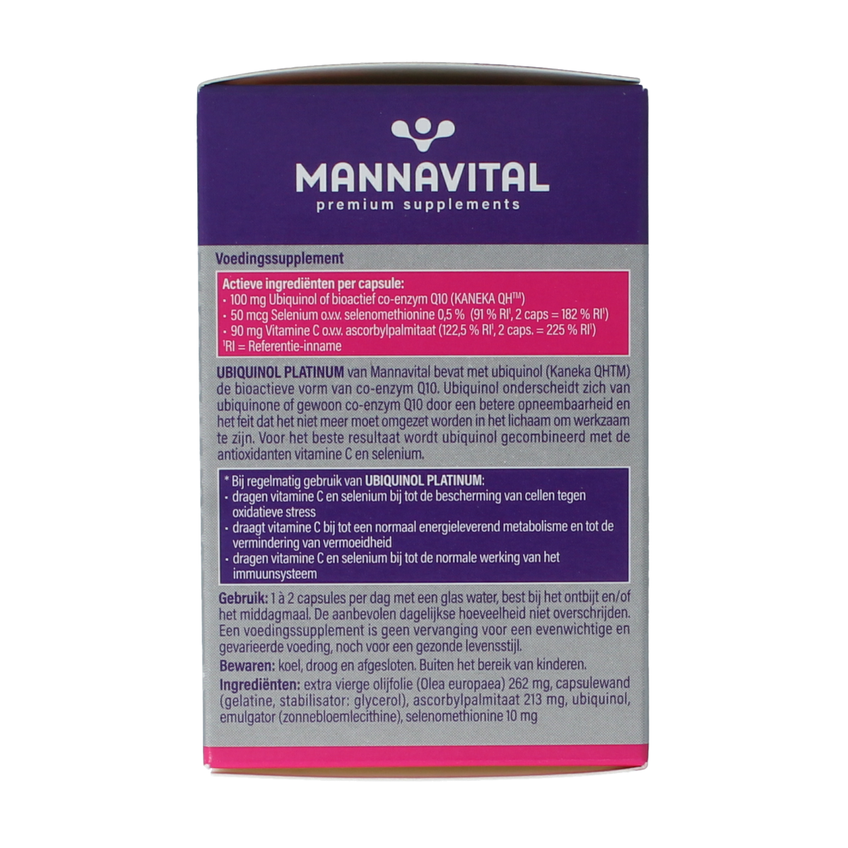 Mannavital Ubiquinol Platinum multivitamin capsules, dietary supplement in a bottle, designed for health and energy support