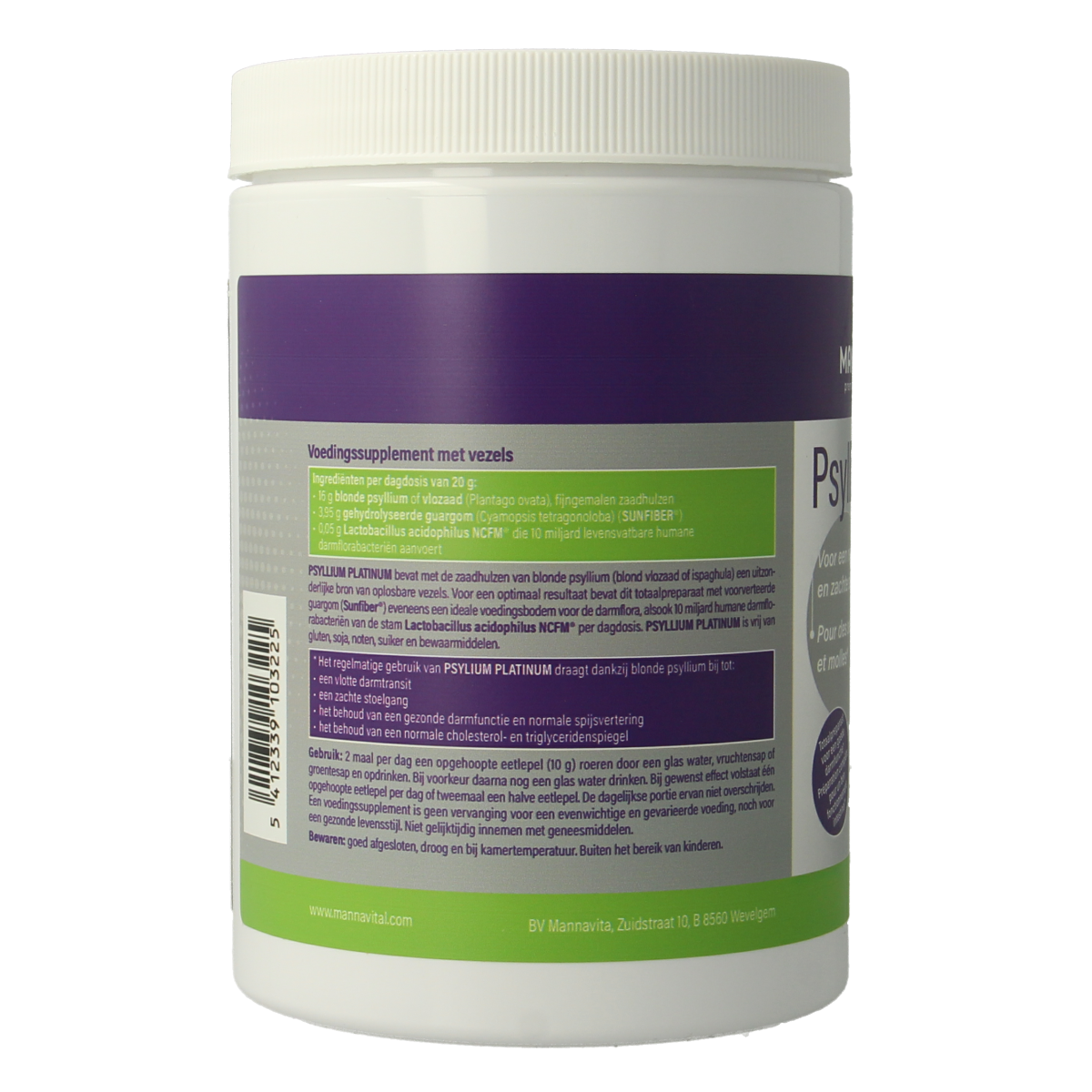 Mannavital Psyllium Platinum herbal supplement in a 300g container, featuring natural fiber product from Mannavital.