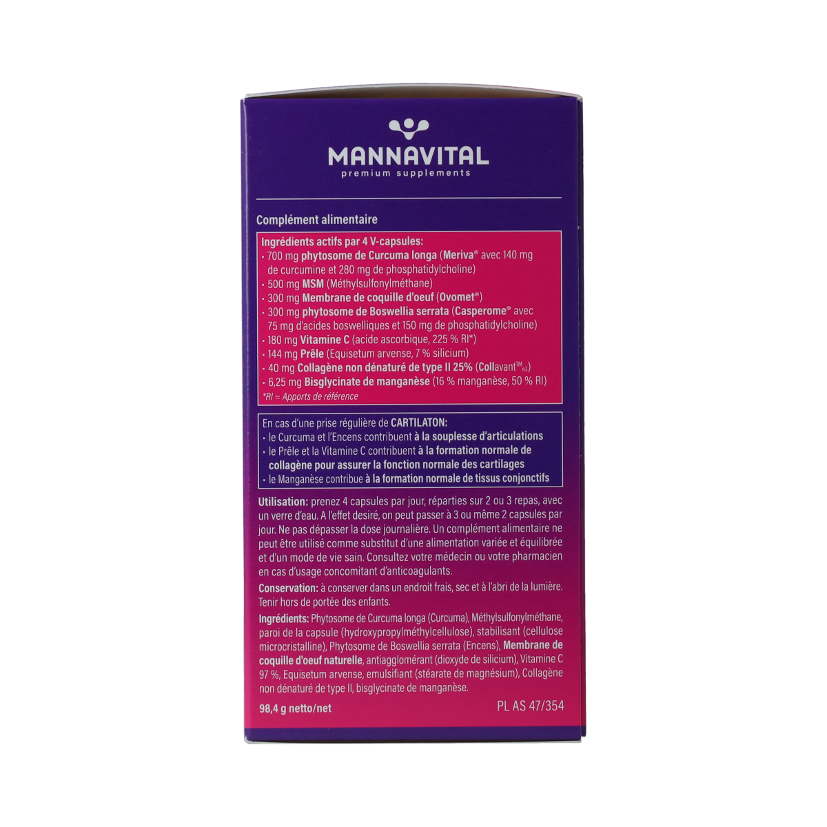 Mannavital Cartilaton vegetarian capsules in a bottle, herbal supplement for joint health, with green and white label.