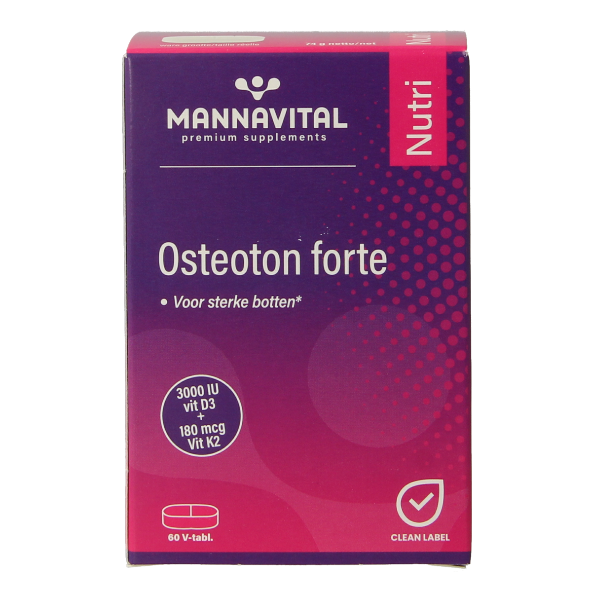 Mannavital Osteoton Forte mineral multivitamin tablets bottle with label showing 60 tablets in white bottle