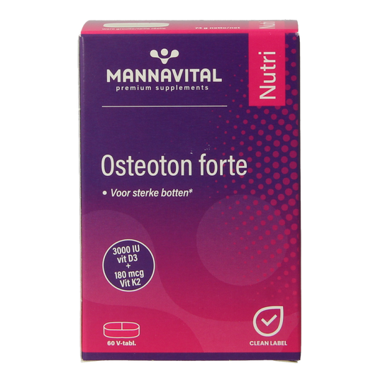 Mannavital Osteoton Forte mineral multivitamin tablets bottle with label showing 60 tablets in white bottle