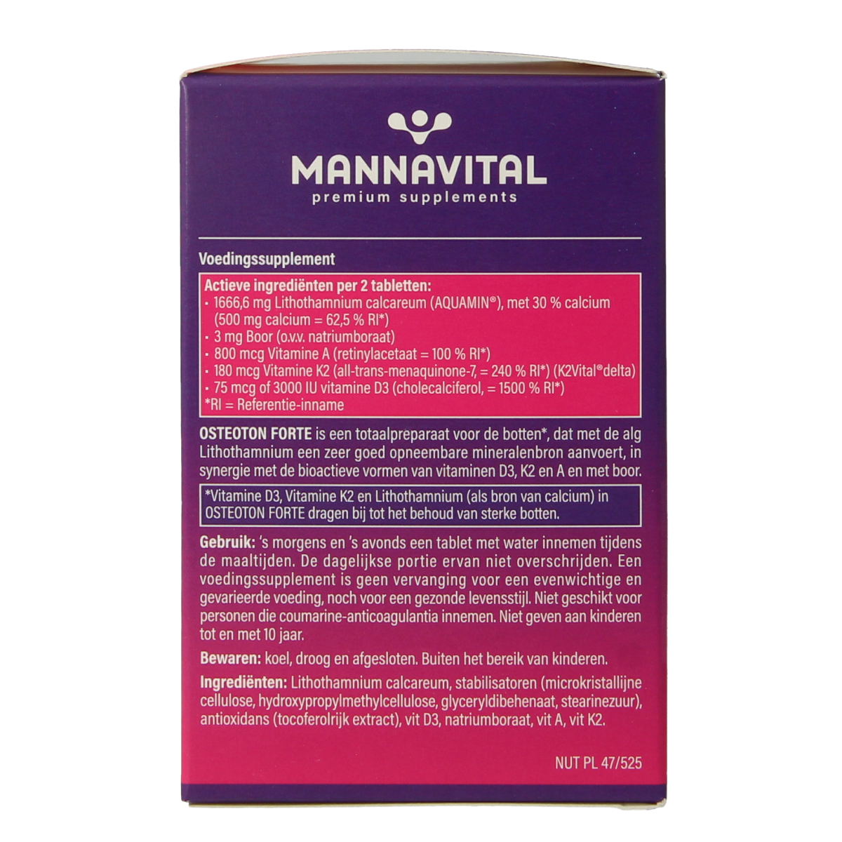 Mannavital Osteoton Forte mineral multivitamin tablets in a blister pack, dietary supplement for bone health and mineral support.