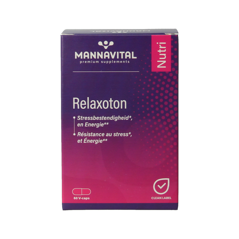 Mannavital Relaxoton herbal supplement box with 60 tablets, featuring natural ingredients for relaxation and well-being.