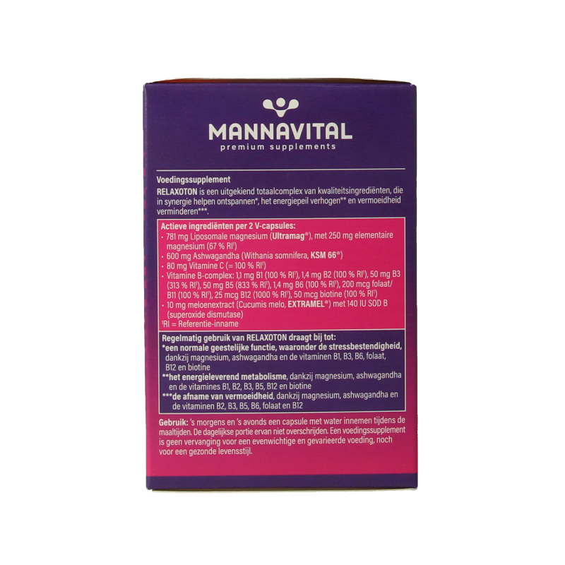 Mannavital Relaxoton herbal supplement tablets in a blister pack, natural remedy for relaxation and stress relief.