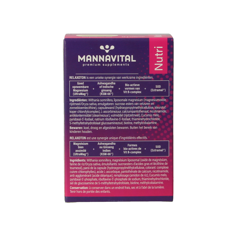 Mannavital Relaxoton herbal supplement tablets in a clear container, designed for relaxation and stress relief.