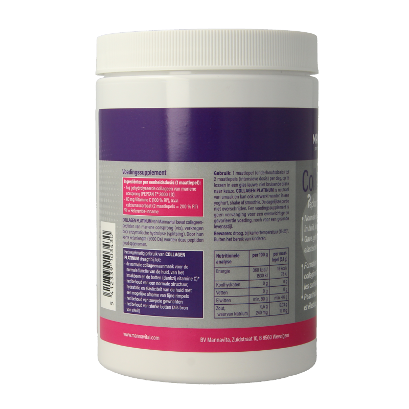 Mannavital Collagen Platinum supplement in 305g container, showing the product label and packaging details.