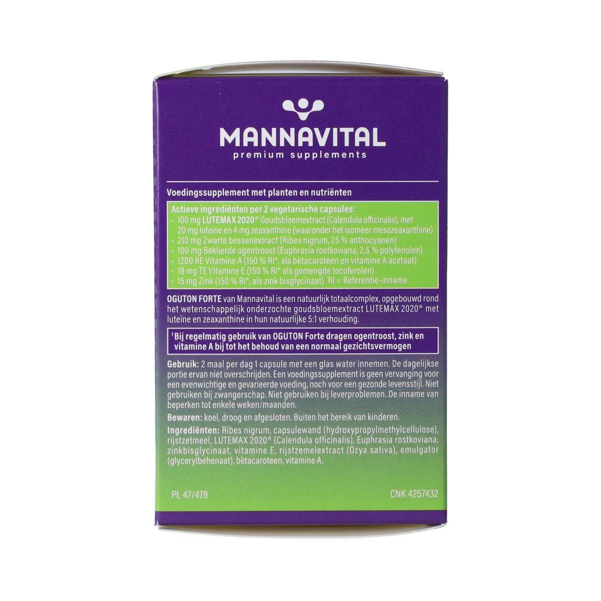 Mannavital Oguton Forte vegetarian herbal capsules in a bottle, dietary supplement for overall wellness.