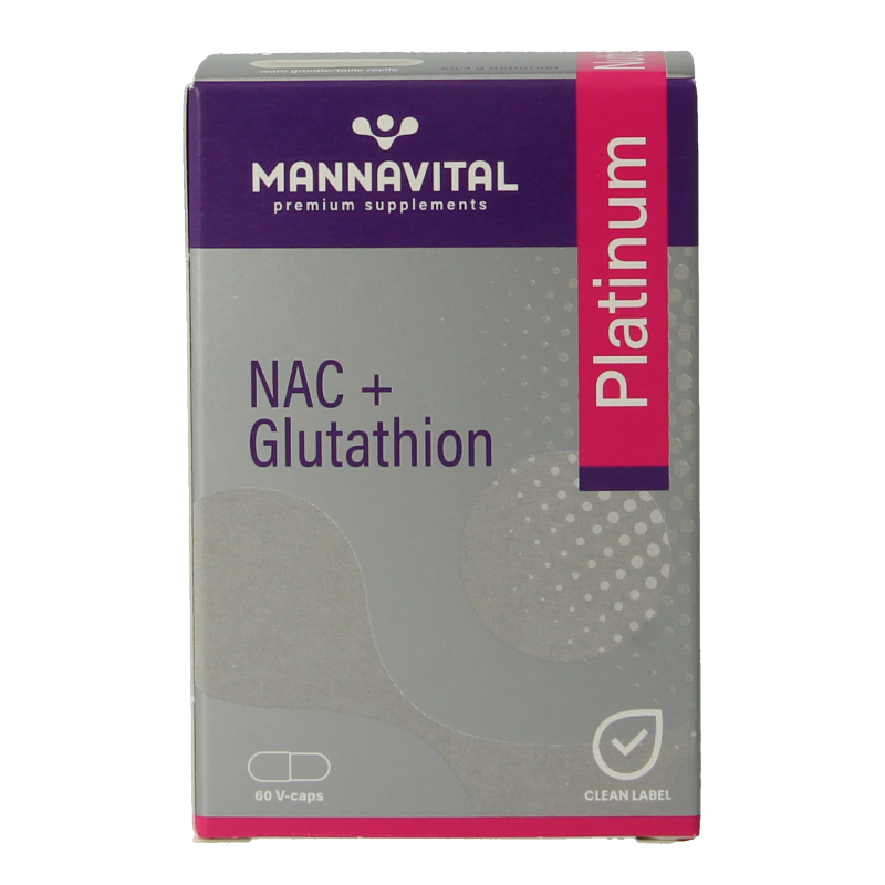 Mannavital NAC and glutathione platinum vegetarian capsules, dietary supplement, with amino acids and antioxidant support.