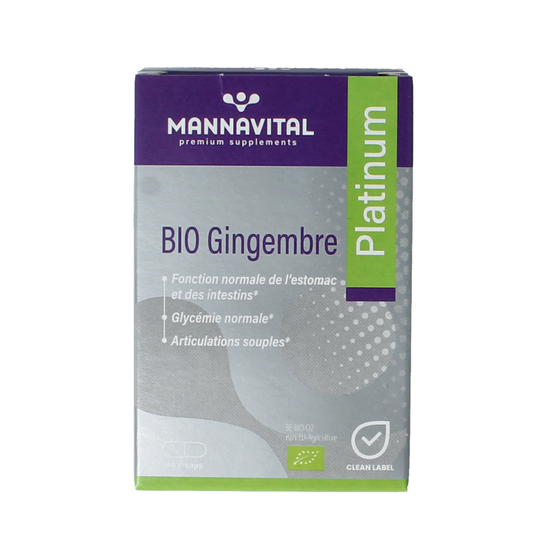 Mannavital Gember Platinum bio vegetarische capsules in een doos, kruidensupplement met gember voor natuurlijke ondersteuning