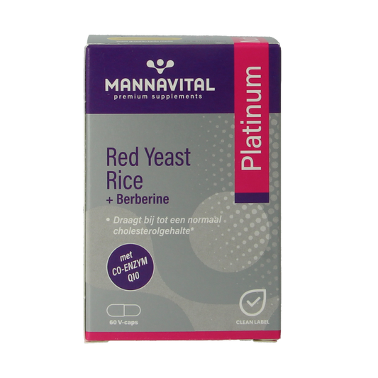 Mannavital Rode Rijst en Berberine Platinum vegetarische capsules, kruidenpreparaat in pot, supplement voor gezonde leverfunctie
