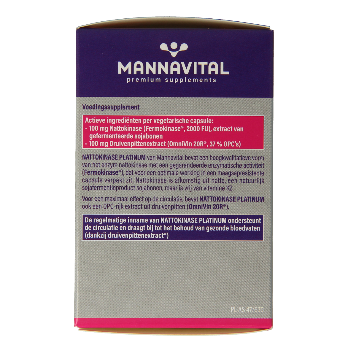 Vegetarian Mannavital Nattokinase Platinum capsules in a bottle, dietary fiber and enzyme supplement for cardiovascular health