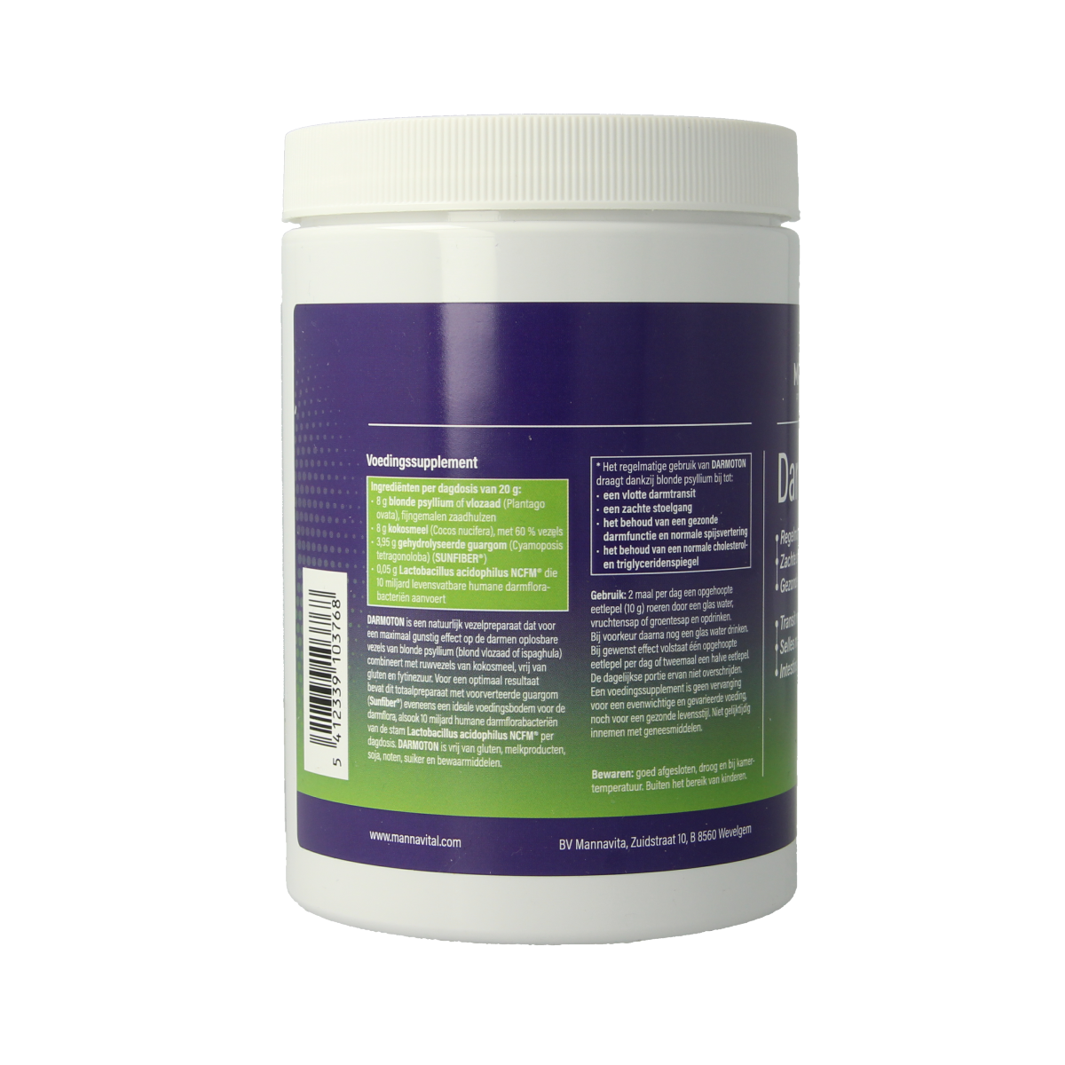 Mannavital Darmoton probiotic supplement with fibers and enzymes in 300g packaging, designed to support digestive health.