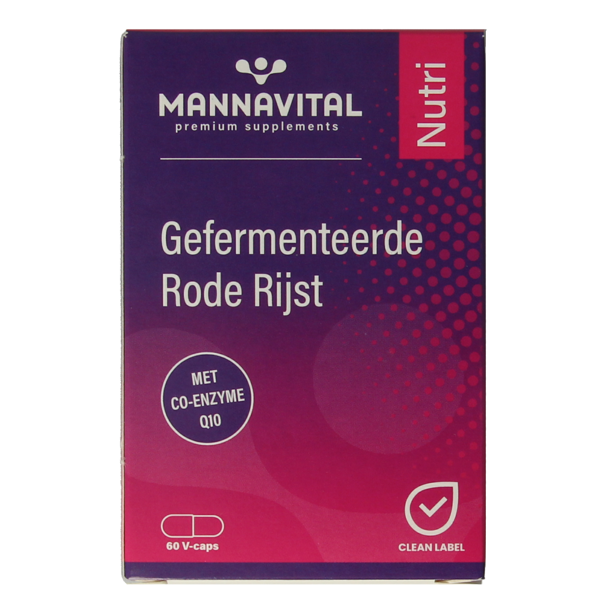Mannavital Gefermenteerde Rode Rijst vegetarische capsules, supplement in blister pack, herbal dietary supplement.