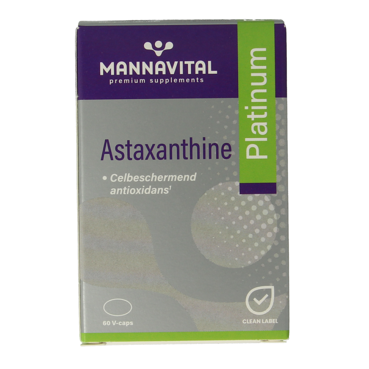 Mannavital Astaxanthine Platinum vegetarian capsules in a bottle, dietary supplement from Mannavital, herbal preparation.
