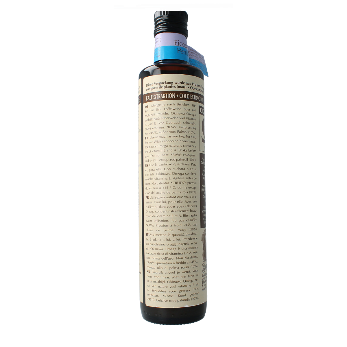 Amanprana Eicosan perilla herbal supplement in a 500ml bottle, showing the product label and packaging.