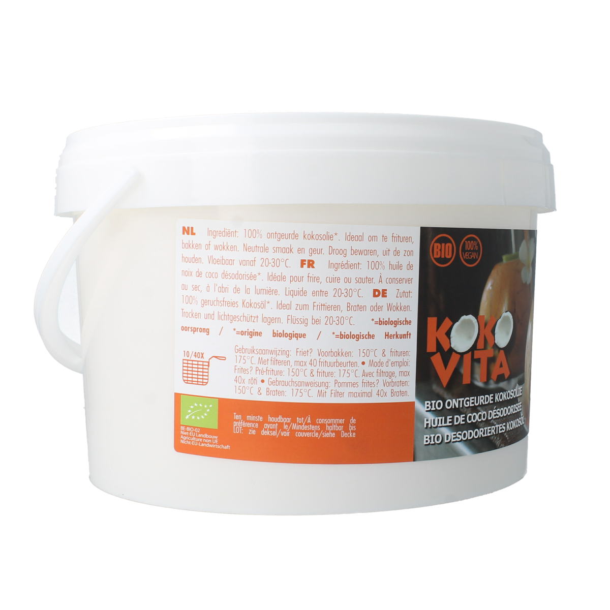 Unlabeled bottle of Kokovita odorless organic coconut oil in a 4150ml container, suitable for cooking and skincare.