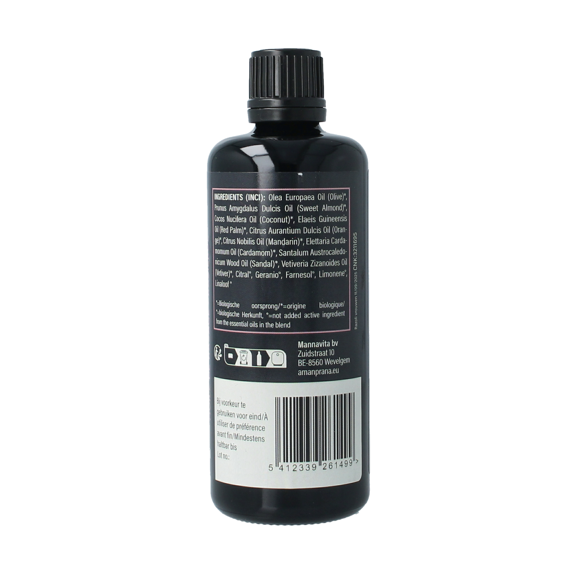 Amanprana Razoli scheerolie 100ml, natural shaving and hair removal oil in a clear bottle with label and dropper.