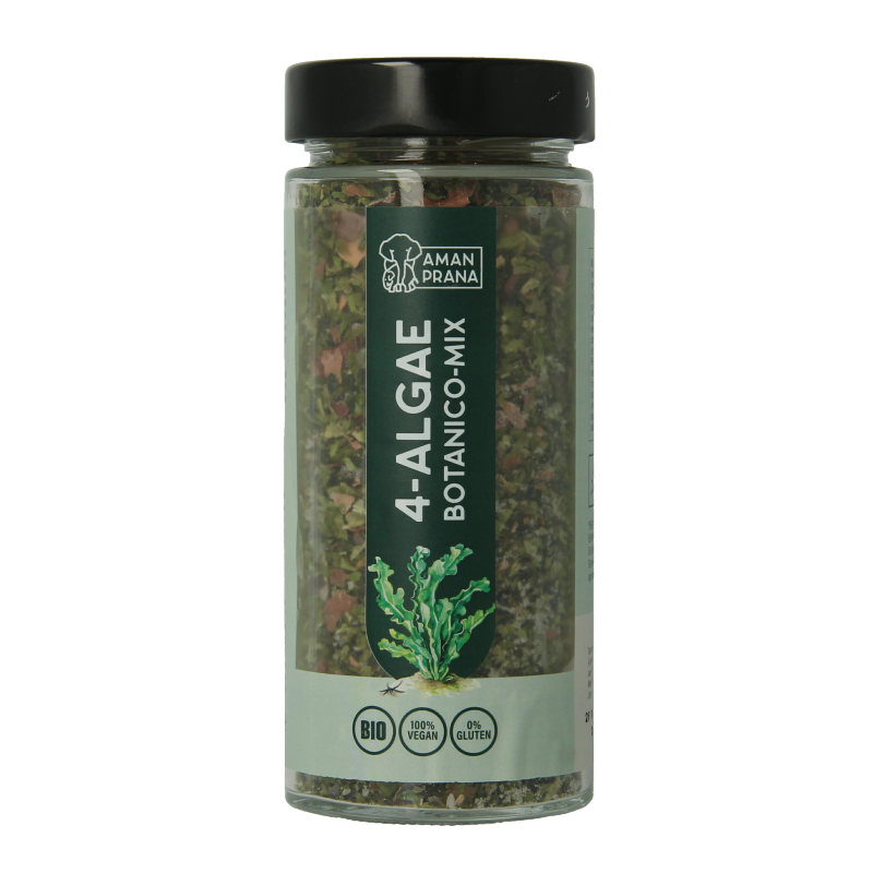 Amanprana Botanica mix of 4 algae in 75g package, featuring colorful dried algae for healthy cooking and nutrition.