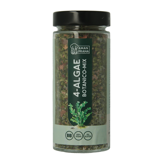 Amanprana Botanica mix of 4 algae in 75g package, featuring colorful dried algae for healthy cooking and nutrition.