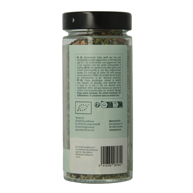 Amanprana Botanica mix 4-algae bio in a 75g package, featuring a colorful mix of dried seaweed and algae for healthy eating.