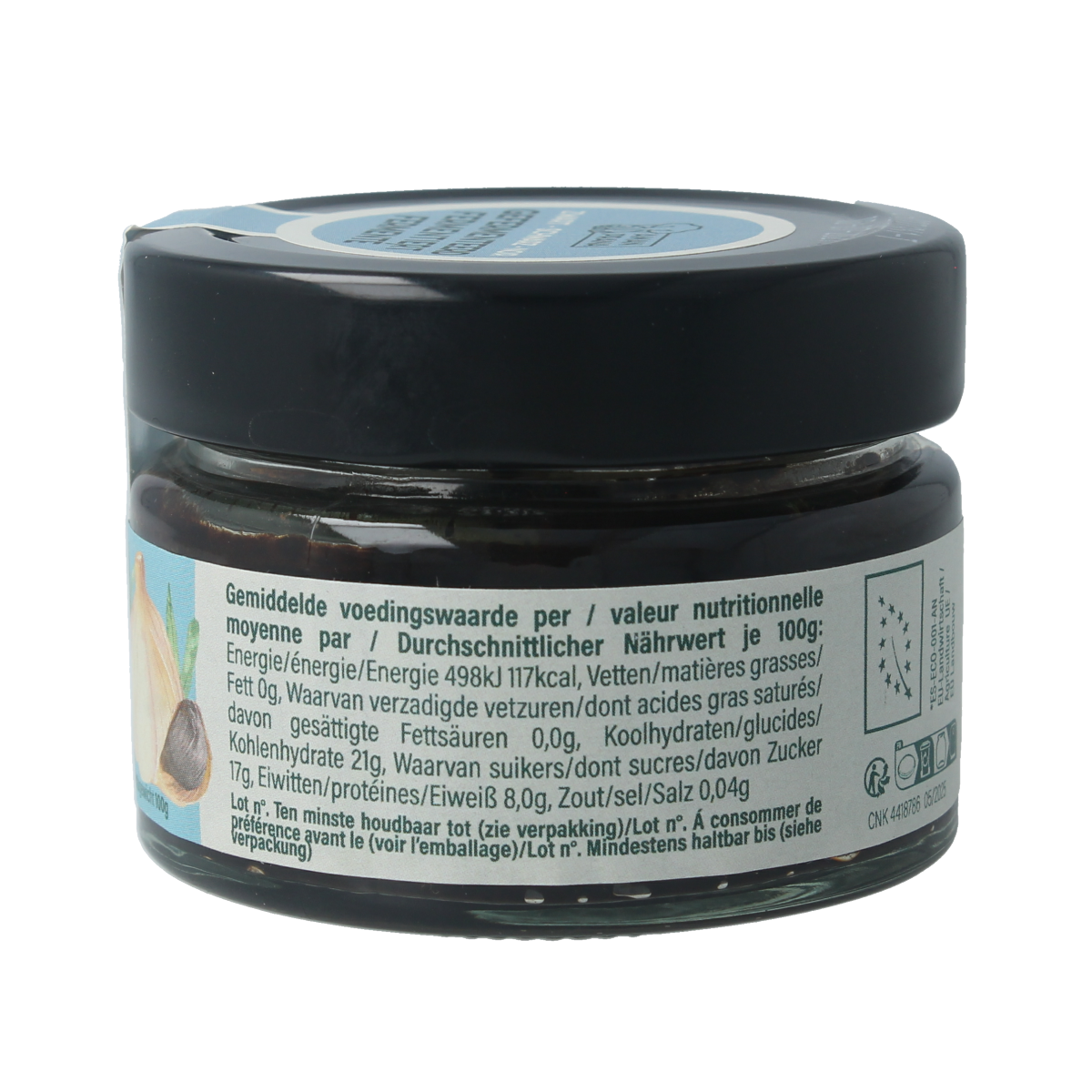 Amanprana Zwarte knoflookpoeder pasta in 100g package, showing the dark garlic powder and pasta ingredients in a clear container.