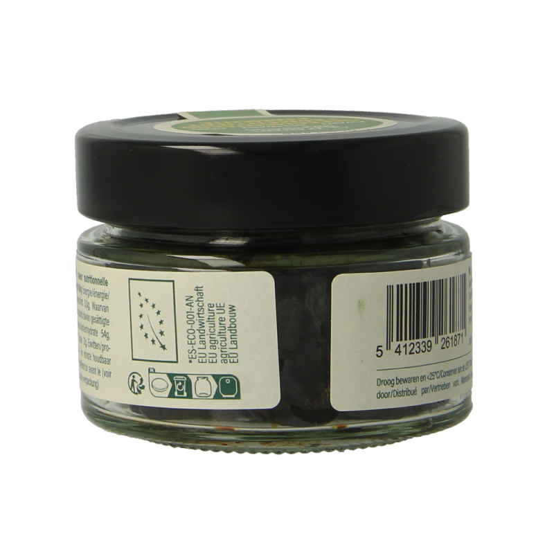 Amanprana Zwarte Knoflook Bio teentje in kruidenpreparaten packaging, 60 gram, showcasing the dark, dried garlic cloves.