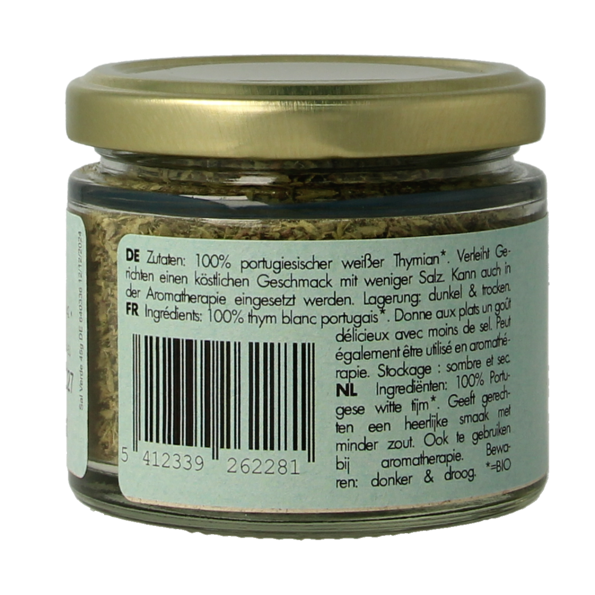 Amanprana Sal Verde bio 40g, a natural green salt seasoning mix in a clear plastic container with a green label.