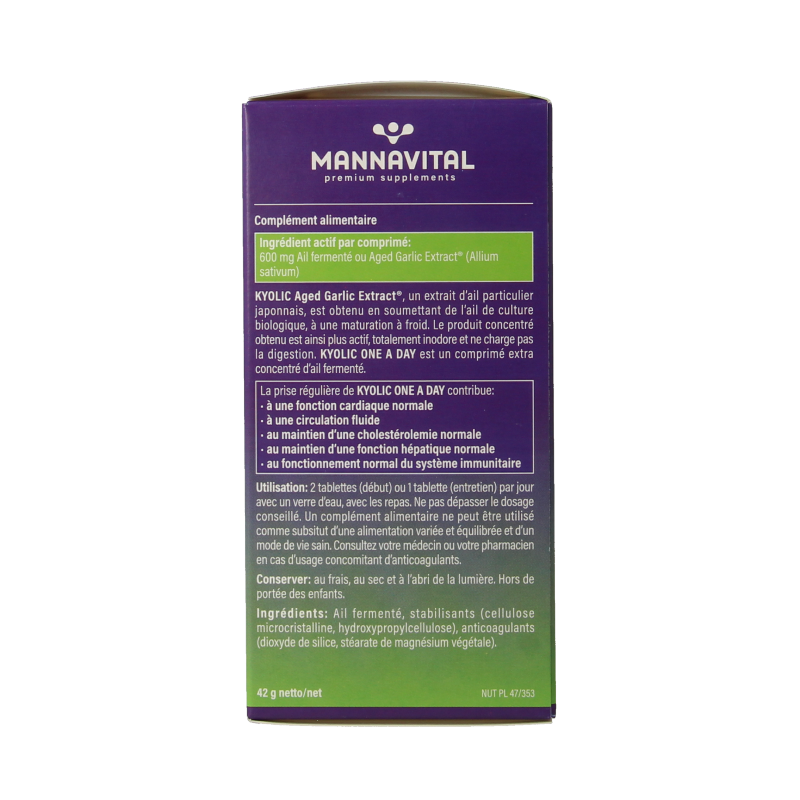 Mannavital Kyolic one a day kruidenpreparaten supplement in a bottle with 60 tablets, natural herbal product by Mannavital