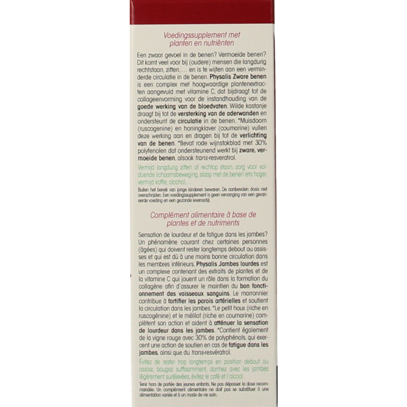 Physalis Zware Benen 30 Tabletten, herbal supplement for strong bones, with packaging shown in the image.