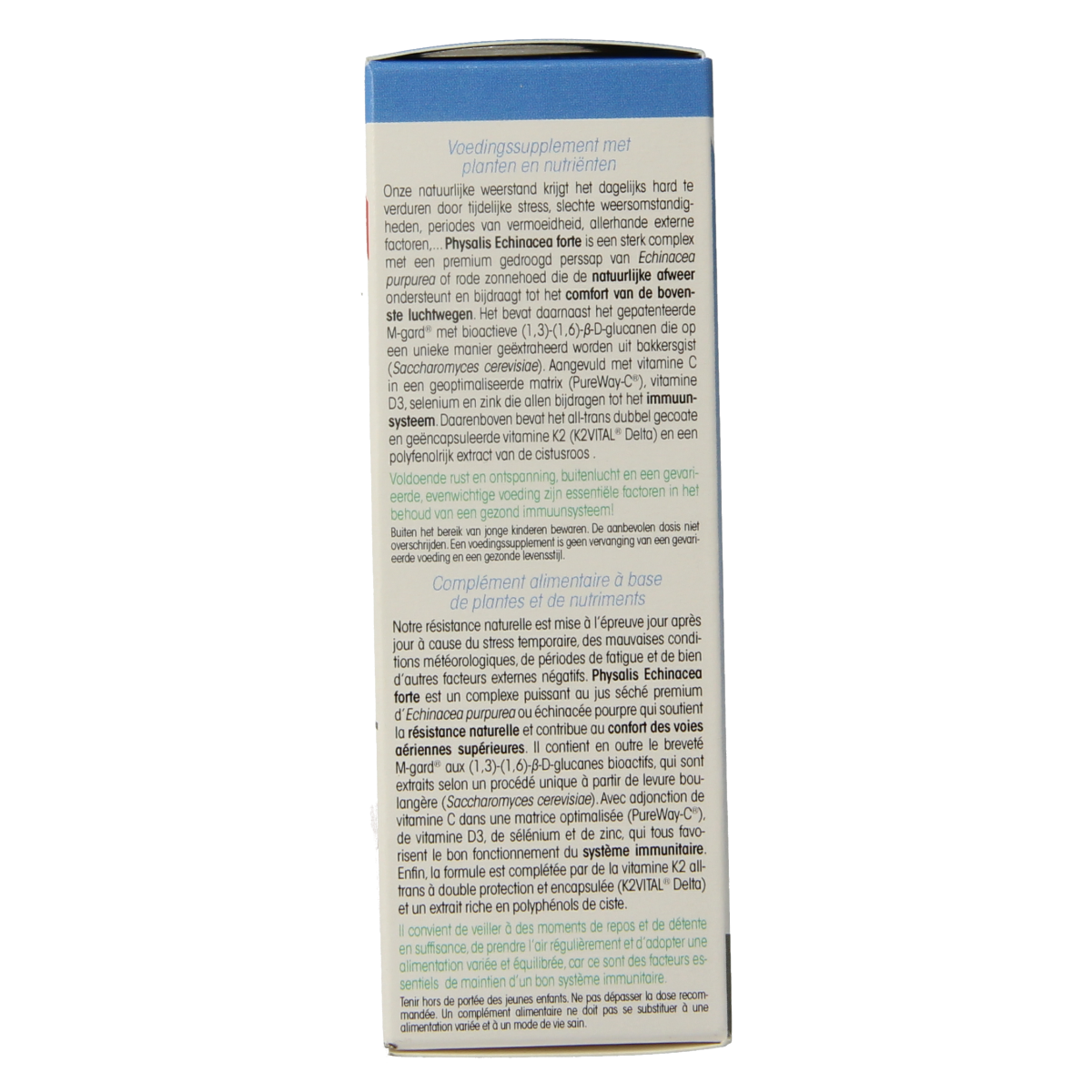 Physalis Echinacea Forte 30-tablet bottle showing the supplement packaging with tablets and herbal ingredients.