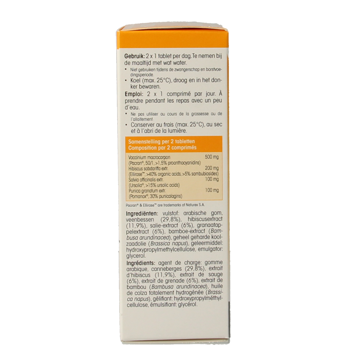 Physalis Cranberry herbal supplement tablets, natural kruidenpreparaten, showing a bottle with red cranberry tablets and label.