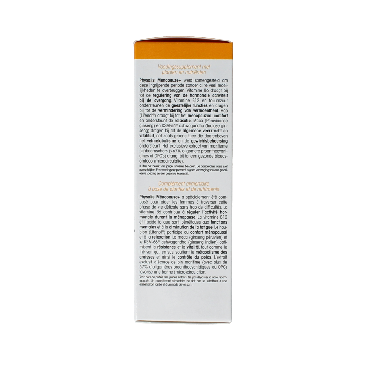 Physalis Menopauze+ herbal supplement box with 30 tablets, natural remedy for menopause symptoms by Physalis.