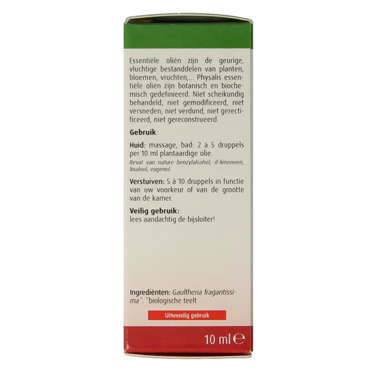 Physalis Wintergreen bio essential oil in 10ml bottle, natural etherische oliën with green label, aromatic and therapeutic properties