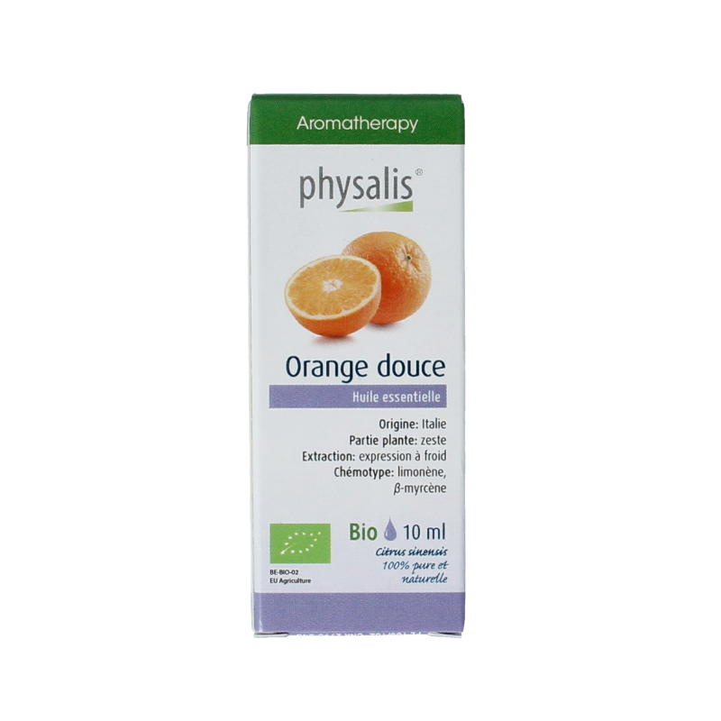 Physalis Sinaasappel bio herbal preparation in a 10ml bottle, featuring orange flavor with natural ingredients and herbal extract.