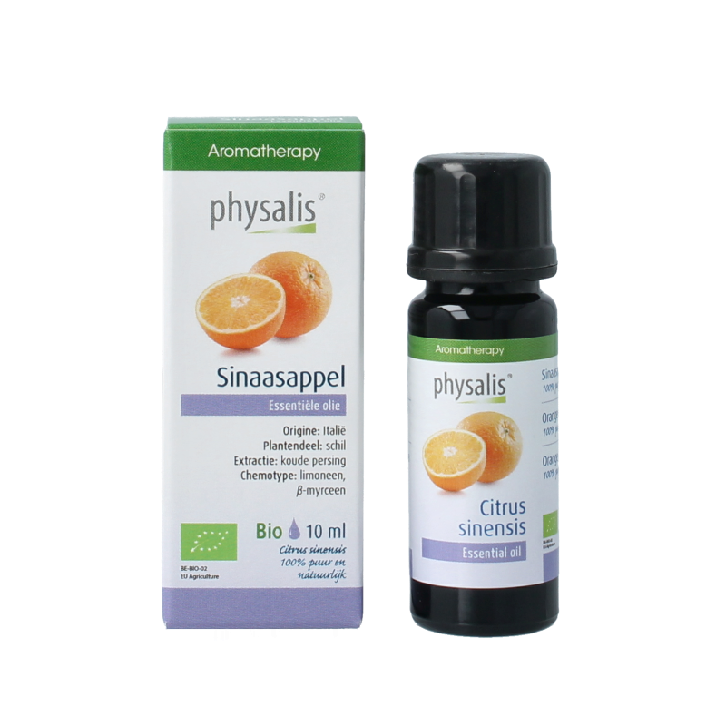 Physalis Sinaasappel bio herbal preparation in a 10ml bottle, featuring orange-flavored herbal extract from Physalis brand.
