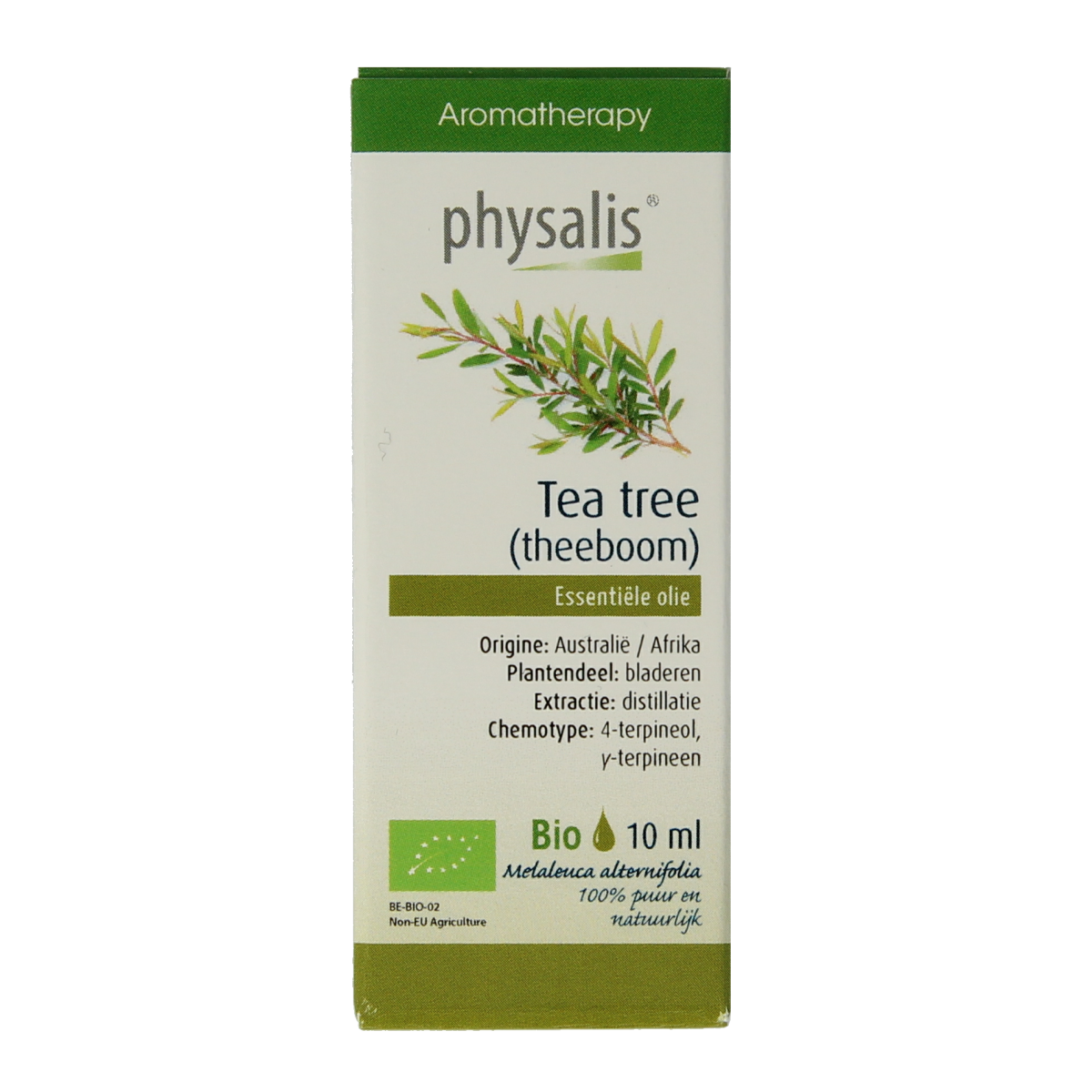 Physalis Tea Tree Bio essential oil in a 10ml bottle, natural etherische oliën with therapeutic properties.