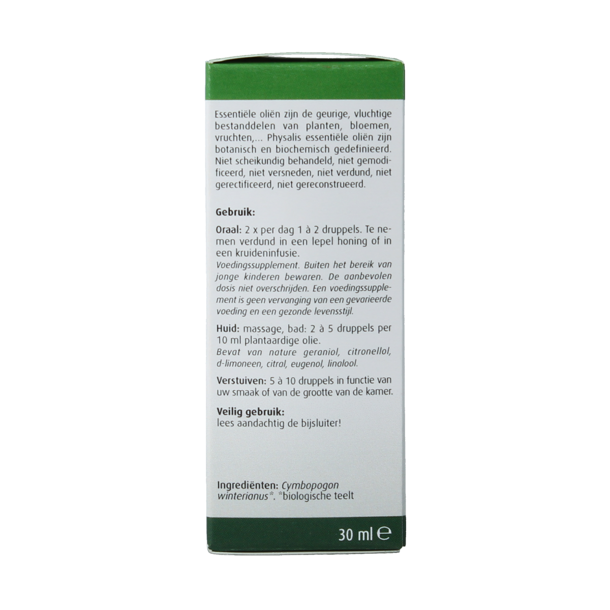 Physalis Citronella bio herbal preparation in 30ml bottle, featuring fresh citronella leaves and natural ingredients.