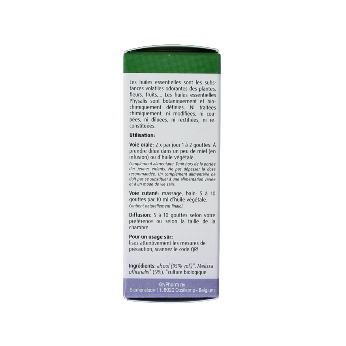 Physalis Citroenmelisse 5% bio herbal preparation in 10ml bottle, featuring fresh lemon balm leaves and natural extract.