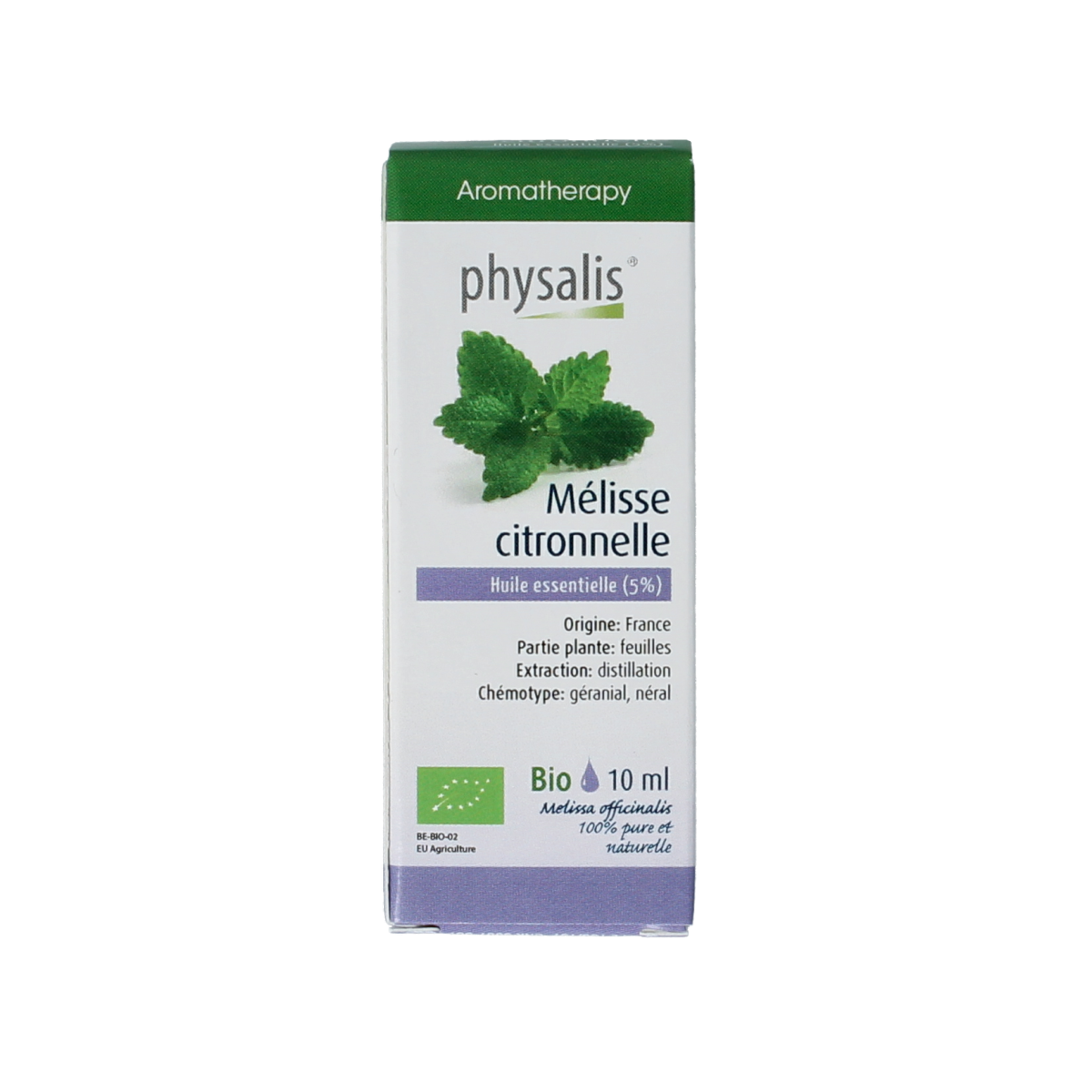 Physalis Citroenmelisse 5% organic herbal extract in a 10ml bottle, showcasing the Physalis brand and product label.