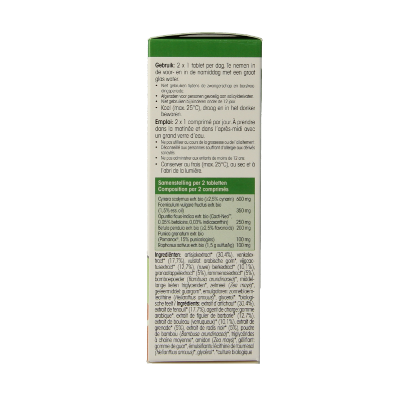Physalis Strakke Buik bio 45 tabletten, herbal supplement in a blister pack, designed for digestive support and abdominal health.