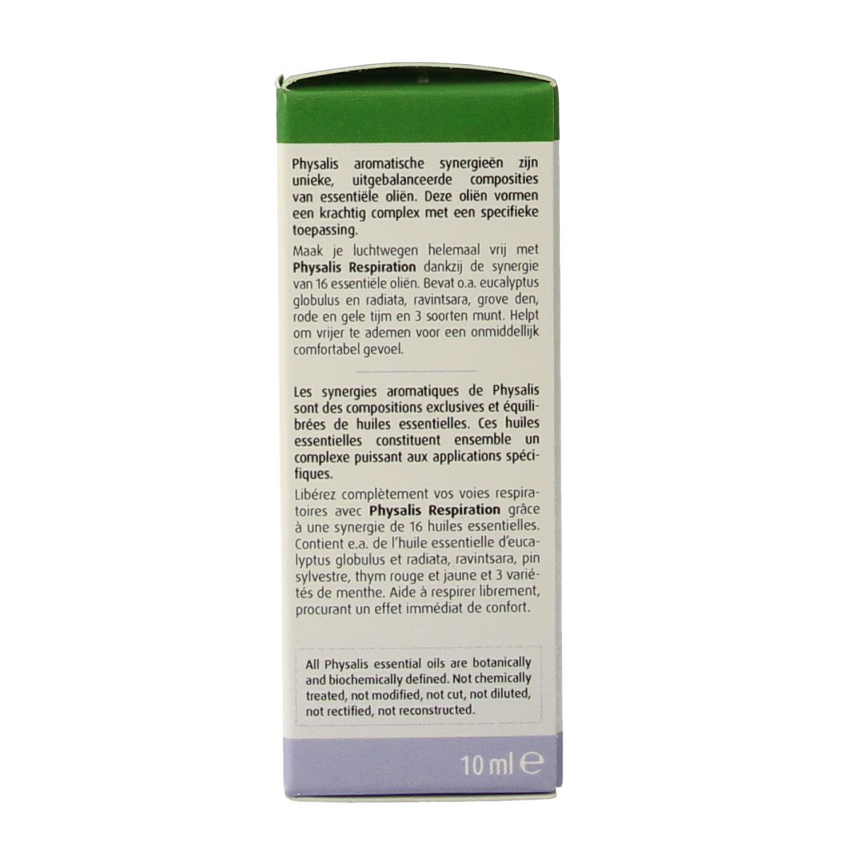 Physalis Synergie respiration bio essential oil bottle, 10ml, with natural aromatic oil for respiratory support.