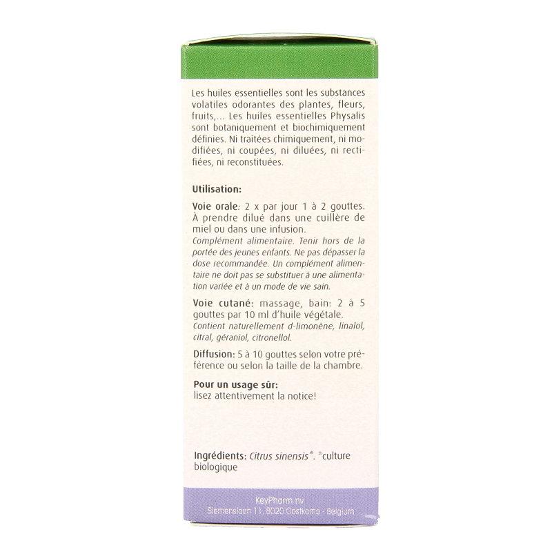 Physalis Sinaasappel bio herbal preparation in a 30ml bottle, featuring fresh orange and herbal ingredients.