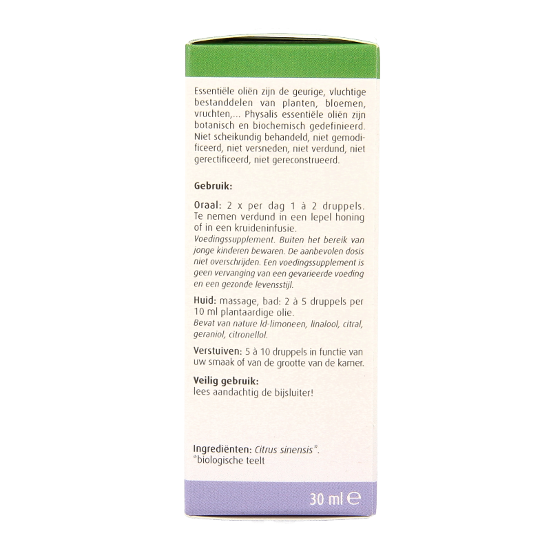 Organic Physalis Sinaasappel herbal supplement in a 30ml bottle, featuring bright orange Physalis fruit and herbal ingredients.