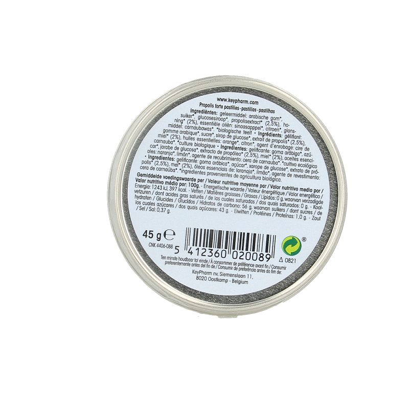 Physalis Propolis Forte pastilles bio, organic lozenges from Physalis, shown in a 45g package, for soothing throat relief.
